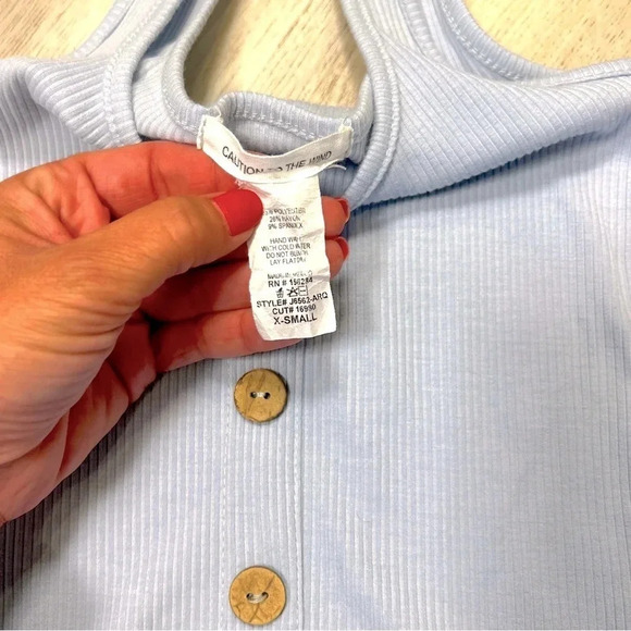 Buckle Caution To The Wind Baby Blue Ribbed Knit Wooden Button Square Neck Tank - Picture 4 of 4